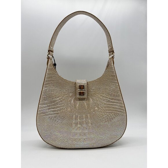 BRAHMIN Fallon croc embossed leather shoulder bag + Dust bag -Tiramisu/Beige - Picture 1 of 11